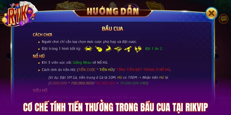 Cơ chế tính tiền thưởng trong Bầu Cua tại RIKVIP